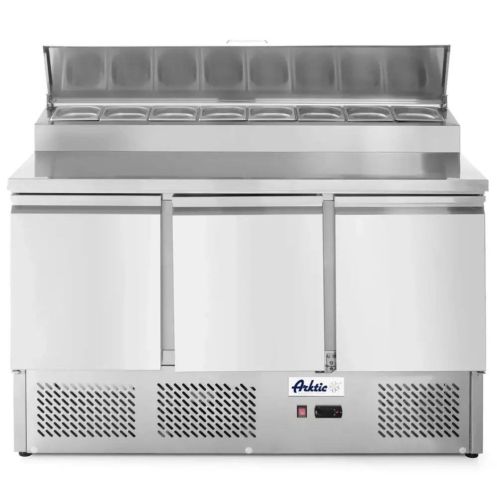 Arktic by Hendi Saladette | Kitchenline | 380l | 3 Deuren (1/1 Gn) | Boven 8x 1/6 GN | -2°c/+8°c | Geforceerd | 0.31kw | Klapdeksel | 1365x700x880/1055(h)mm