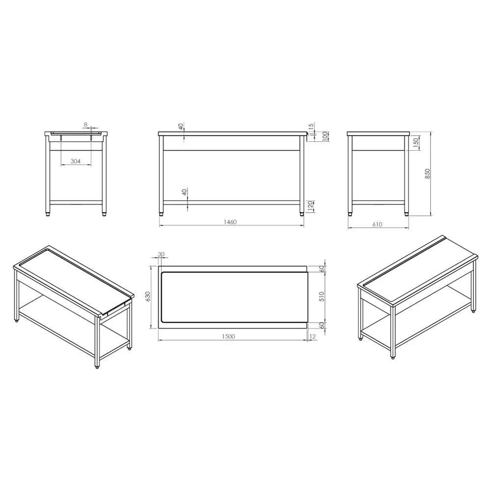 Mastro Aanvoertafel (rechts) | Rvs | 1 Spoelbak (links) | Bodemschap | Achteropstand | 1500x770x850/1050(h)mm