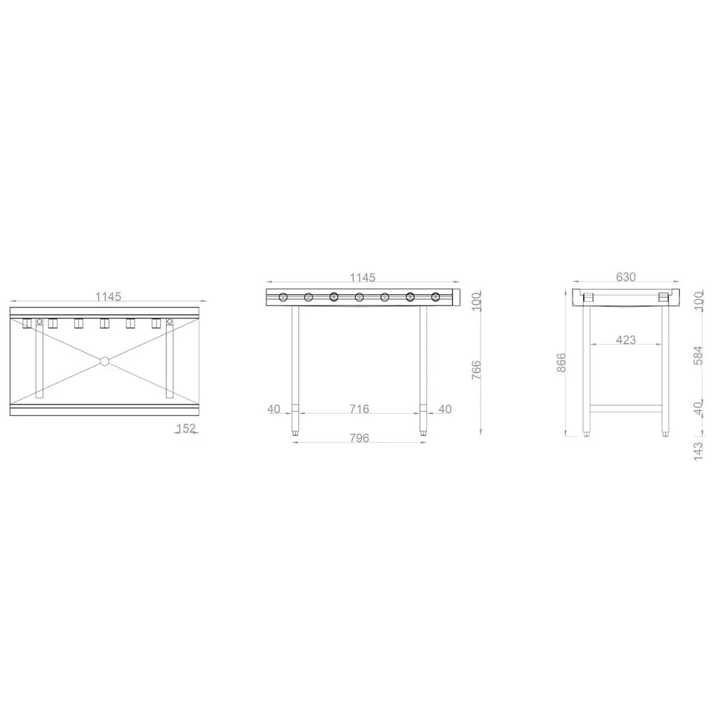 Mastro Aanvoertafel (links/rechts) | Rvs | Transportrollen | 1100x630x875(h)mm