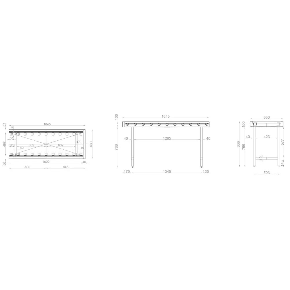 Mastro Aanvoertafel (links/rechts) | Rvs | Transportrollen | 1600x630x875(h)mm