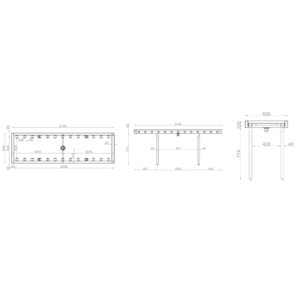 Mastro Aanvoertafel (links/rechts) | Rvs | Transportrollen | 2100x630x875(h)mm
