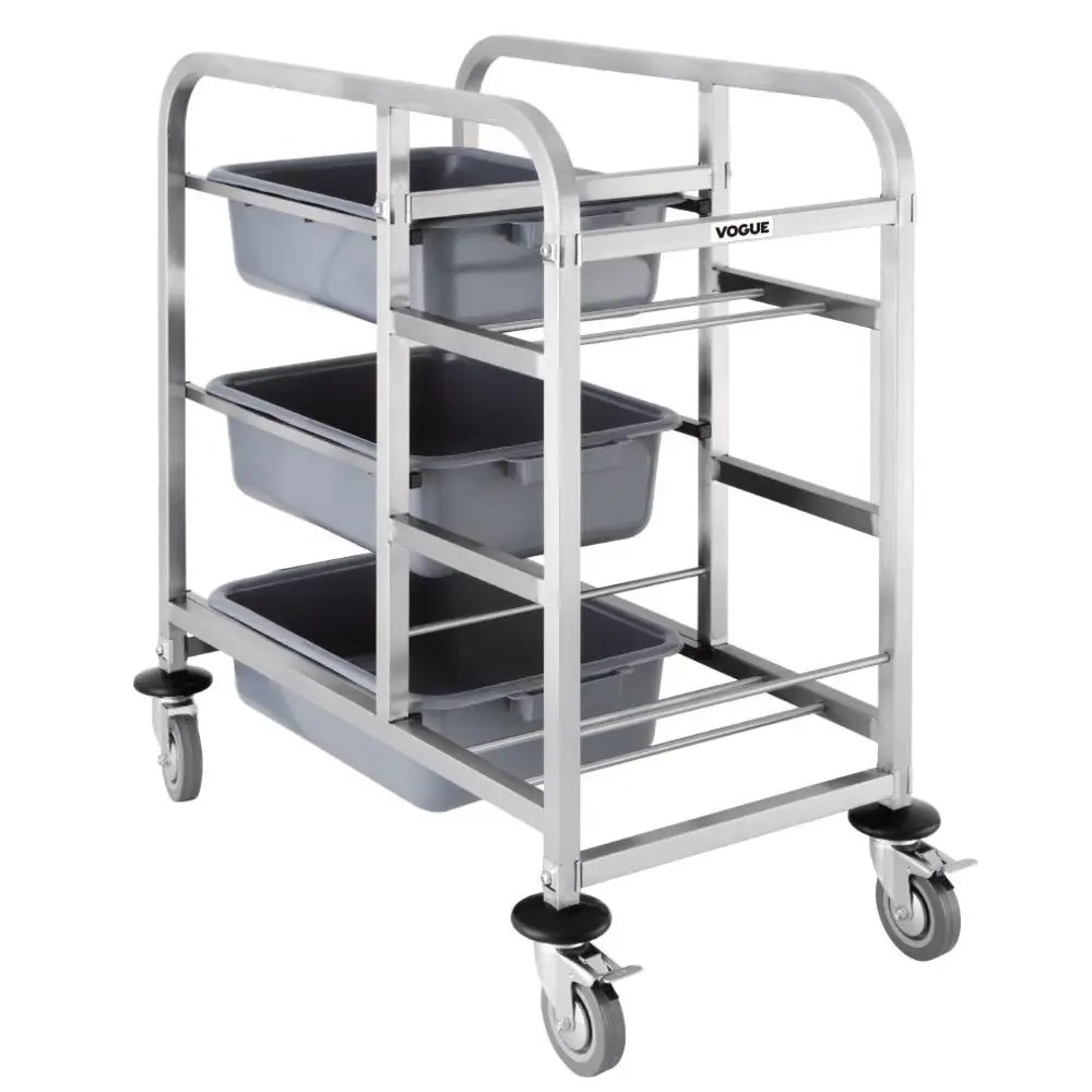 Vogue Afruimwagen | Rvs | 3 Niveaus (afruimbakken) + 2 Niveaus (afvalbakken) | Wielen (geremd) | 440x820x900(h)mm