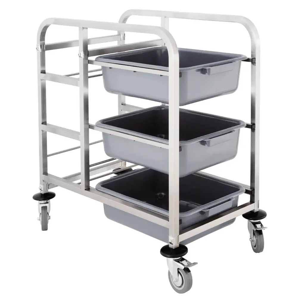 Vogue Afruimwagen | Rvs | 3 Niveaus (afruimbakken) + 2 Niveaus (afvalbakken) | Wielen (geremd) | 440x820x900(h)mm