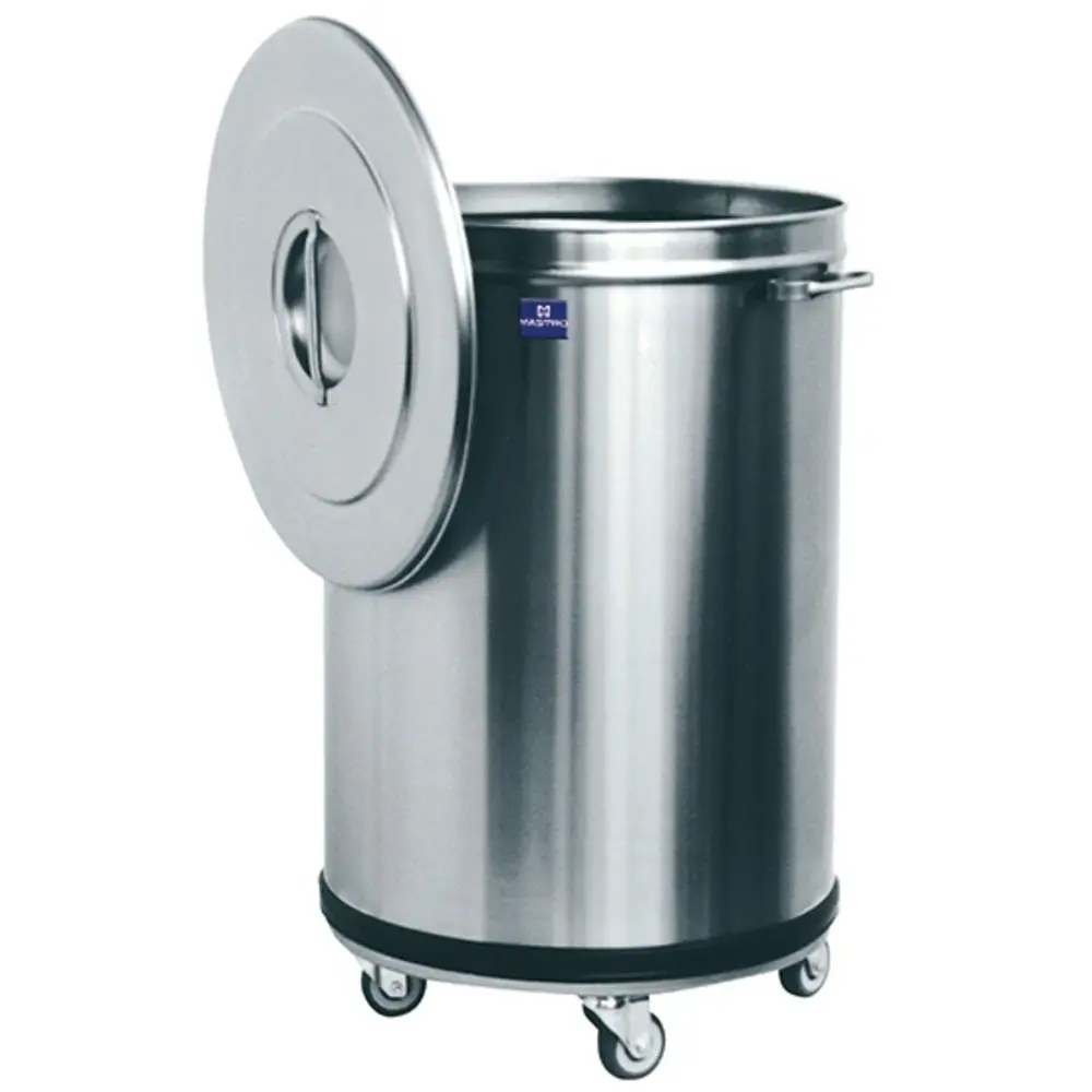 Mastro Afvalbak | Rvs (geborsteld) | 50l | Los Deksel | Wielen | ø380x605(h)mm
