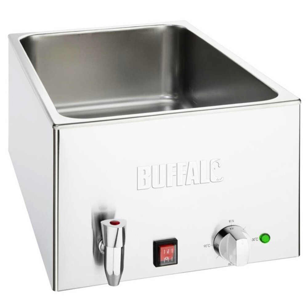 Buffalo Bain-marie | Elektrisch | 1/1 GN | 30°c/90°c | 1.2kw (230v) | Aftapkraan | 432x645x327(h)mm