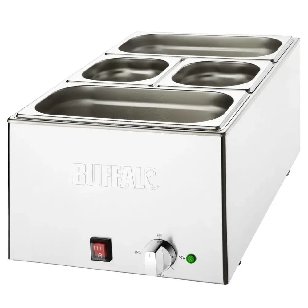 Buffalo Bain-marie | Elektrisch | 2x 1/3 GN + 2x 1/6 GN | 30°c/90°c | 1.2kw (230v) | Incl. Gn-bakken | 432x645x327(h)mm