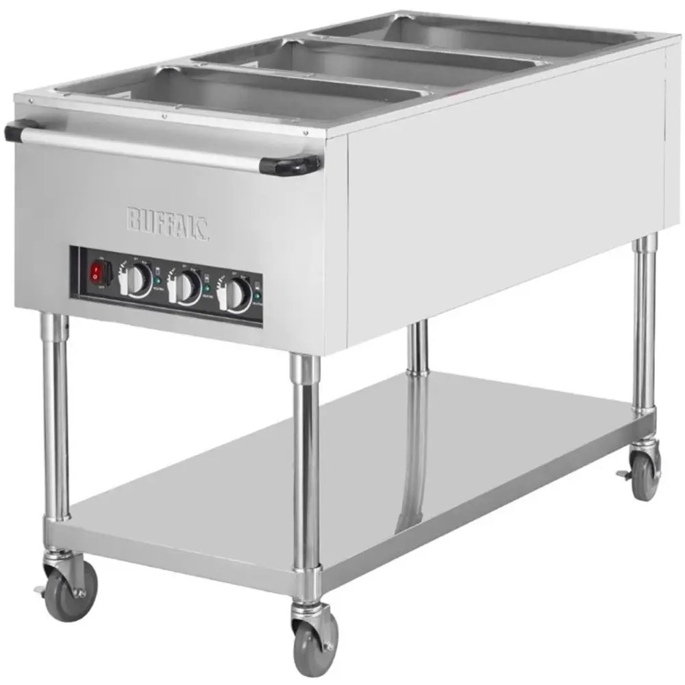 Buffalo Bain-marie Wagen | Elektrisch | 3x 1/1 GN | 0.75kw (230v) | 1190x750x855(h)mm
