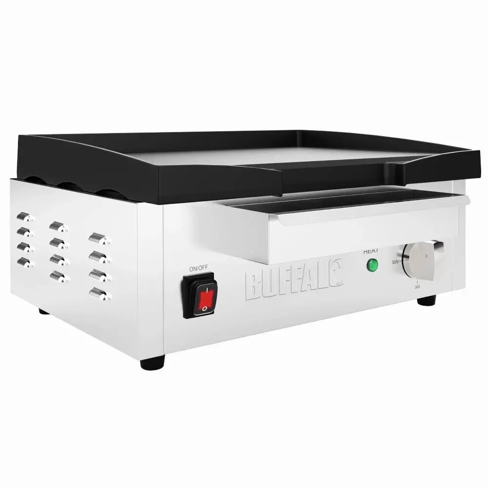 Buffalo Bak-/grillplaat | Elektrisch | Glad Oppervlak 372x367 (gietijzer) | 50°c/300°c | 2.8kw (230v) | 430x445x203(h)mm