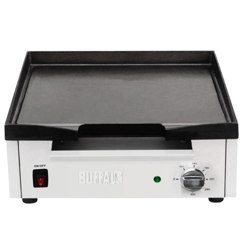 Buffalo Bak-/grillplaat | Elektrisch | Glad Oppervlak 385x280mm (gietijzer) | 97°c/298°c | 1.8kw (230v) | 440x365x230(h)mm