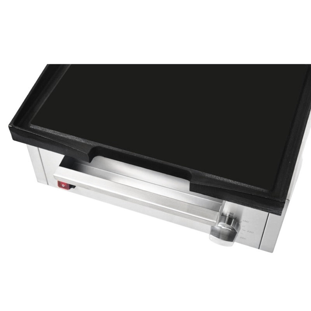 Buffalo Bak-/grillplaat | Elektrisch | Glad Oppervlak 385x280mm (gietijzer) | 97°c/298°c | 1.8kw (230v) | 440x365x230(h)mm