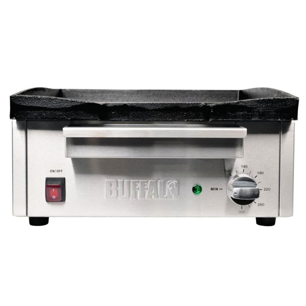 Buffalo Bak-/grillplaat | Elektrisch | Glad Oppervlak 385x380mm (gietijzer) | 97°c/298°c | 2.8kw (230v) | 440x465x230(h)mm