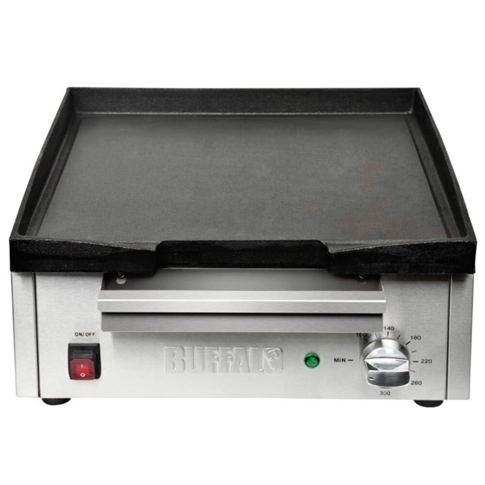 Buffalo Bak-/grillplaat | Elektrisch | Glad Oppervlak 385x380mm (gietijzer) | 97°c/298°c | 2.8kw (230v) | 440x465x230(h)mm