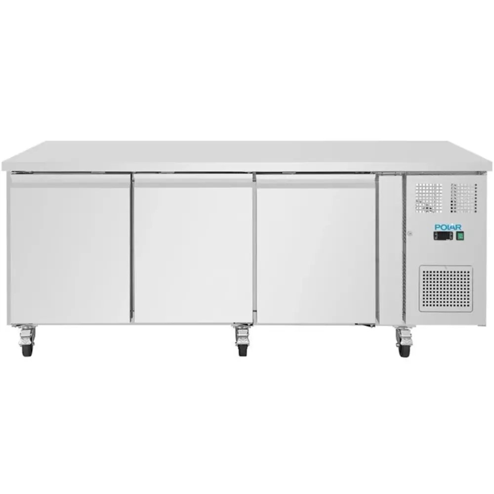 Polar Bakkerij Koelwerkbank | U-serie | Energiezuinig | 634l | 3 Deuren (en600x400) | +2°c/+8°c | Geforceerd | Wielen (geremd) | 2020x800x860(h)mm