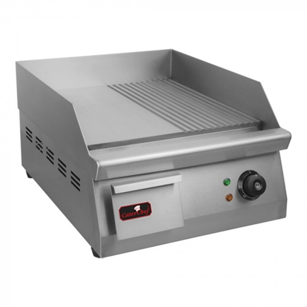 Caterchef Bakplaat | Oppervlak Glad/gegroefd 400x400 (rvs) | 3kw (230v)| 400x545x270(h)mm