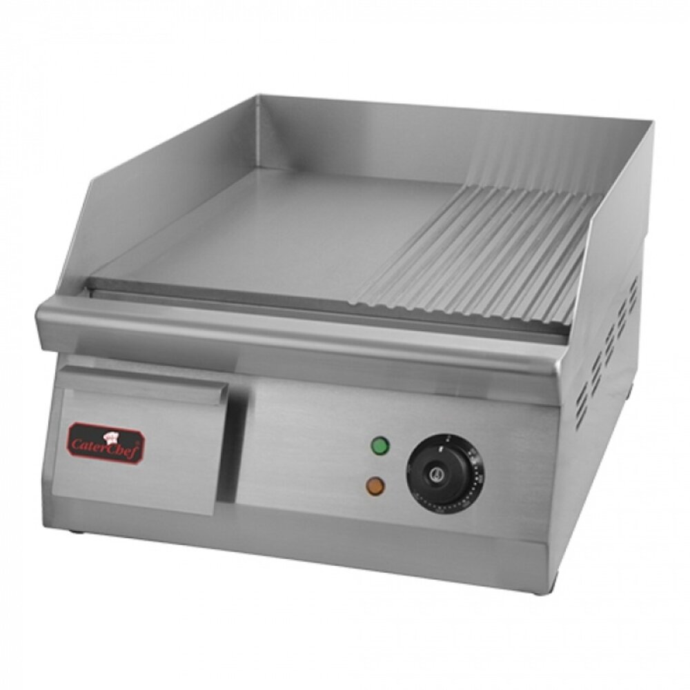 Caterchef Bakplaat | Oppervlak Glad/gegroefd 400x400 (rvs) | 3kw (230v)| 400x545x270(h)mm