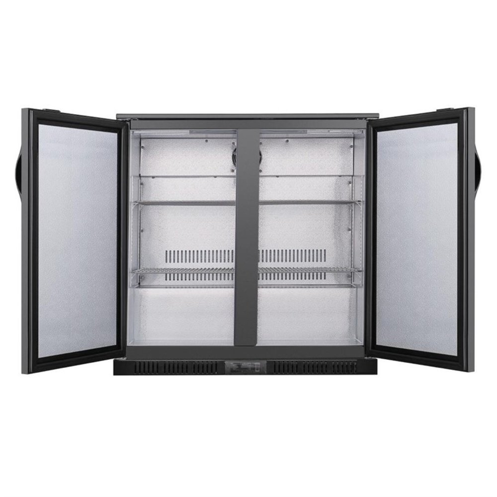 Polar Barkoelkast | Laag Model | 198l | Zwart | +2°c/+8°c | Geventileerd | 2 Klapdeuren (dicht) | 900x520x850(h)mm
