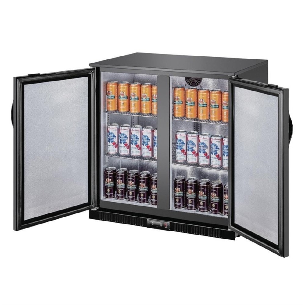 Polar Barkoelkast | Laag Model | 198l | Zwart | +2°c/+8°c | Geventileerd | 2 Klapdeuren (dicht) | 900x520x850(h)mm