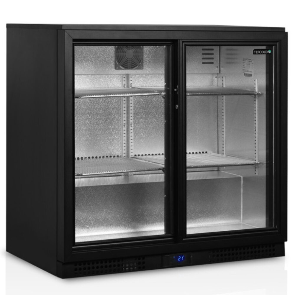 Tefcold Barkoelkast | Serie BA | Energiezuinig | 190l | Zwart | +2°c/+10°c | Geforceerd | Schuifdeuren | 900x520x870(h)mm