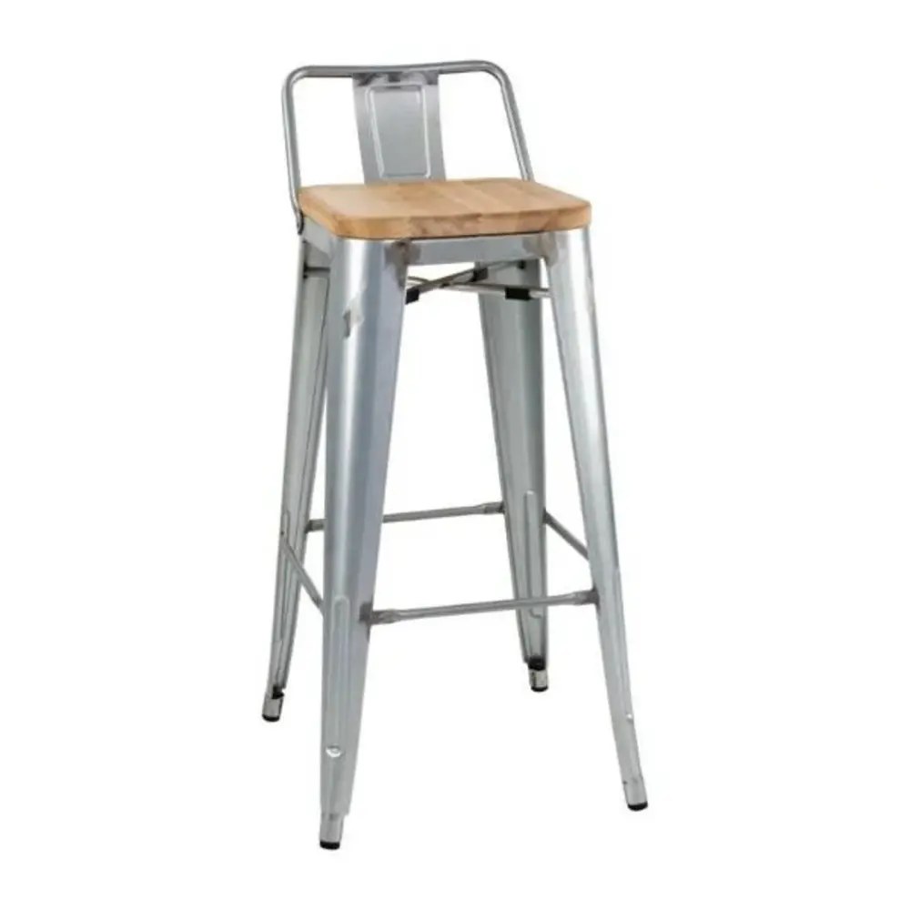 Bolero Barkrukken | Bistro | Hout/staal | Hout (essen) | Zilver Frame | Indoor | 4 Stuks | 430x450x900(h)mm