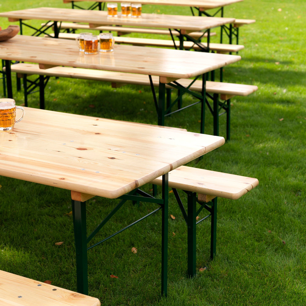 Veba Biertafel | Hout/staal | Sparren-grenenhout Blad | Groen Frame | In-/outdoor | 2200x500x780(h)mm