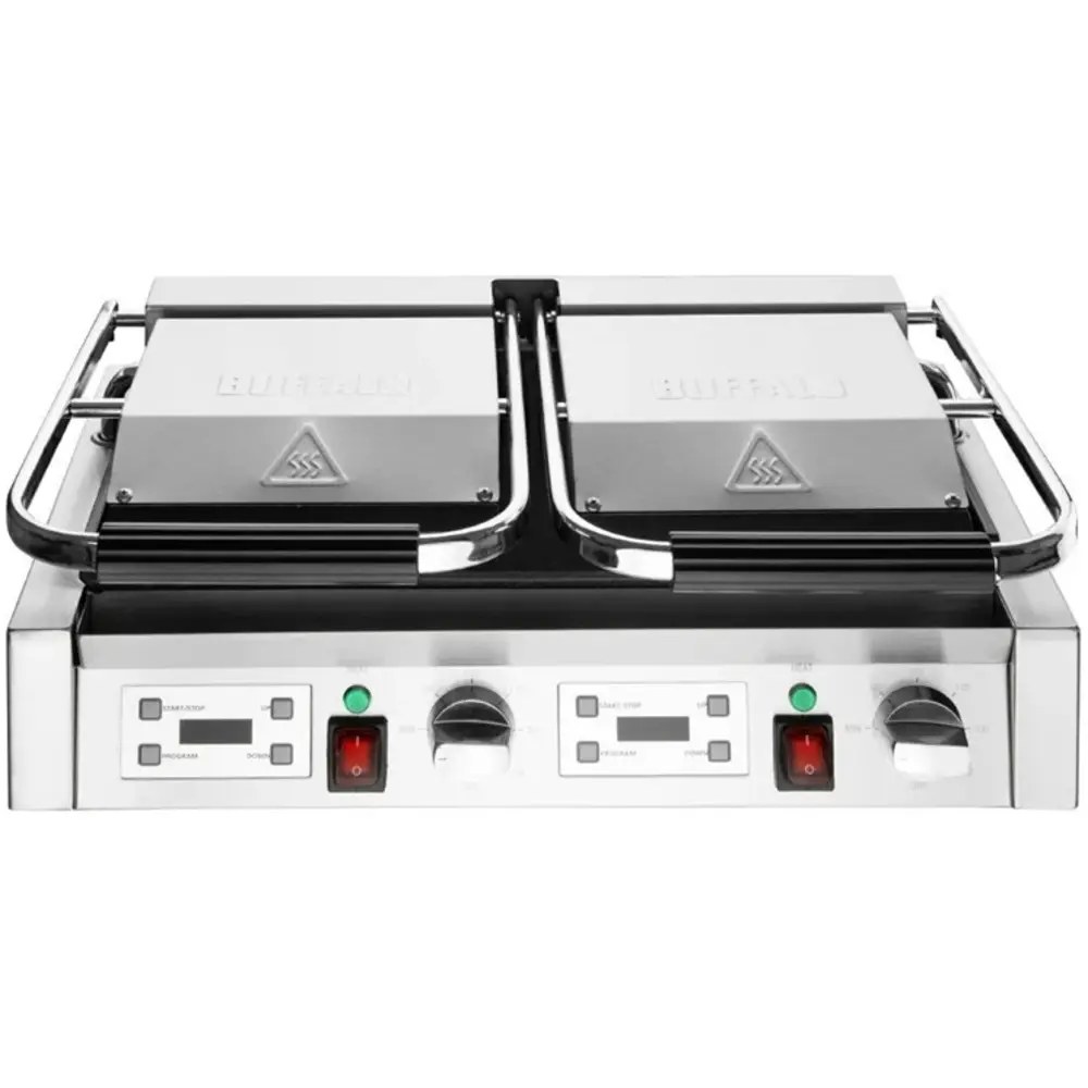 Buffalo Contact-/paninigrill | Bistro | Dubbel | Gegroefd Oppervlak (gietijzer) | 50°c/300°c | 3.6kw (2x 230v) | Timers | 570x310x200(h)mm