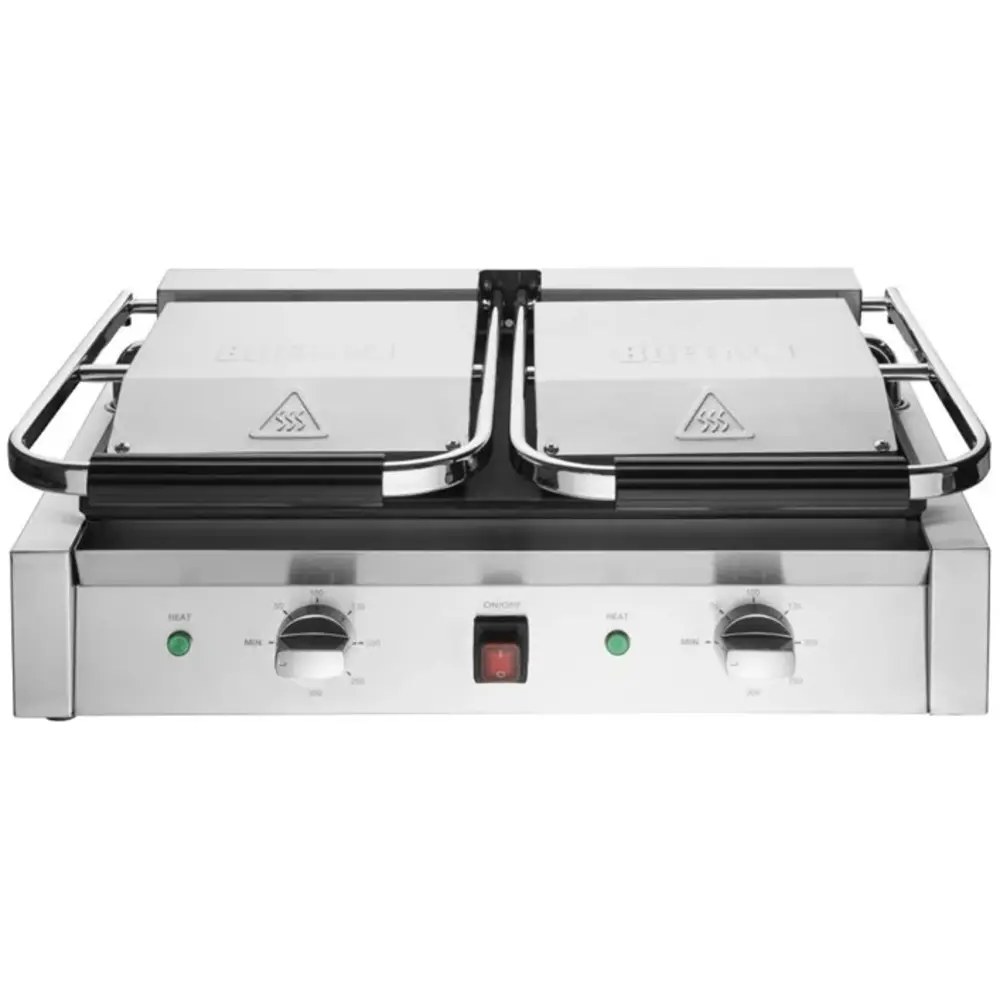 Buffalo Contact-/paninigrill | Bistro | Dubbel | Gegroefd Oppervlak (gietijzer) | 100°c/300°c | 2.9kw (230v) | 570x310x200(h)mm