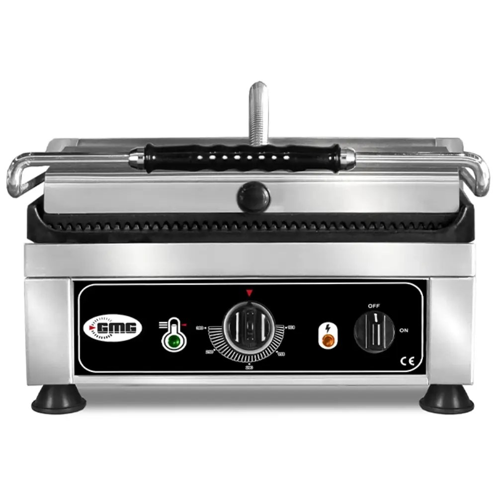 Gmg Contact-/paninigrill | Enkel | Glad Oppervlak 250x250 (gietijzer) | 50°c/300°c | 1.75kw (230v) | 290x440x300(h)mm