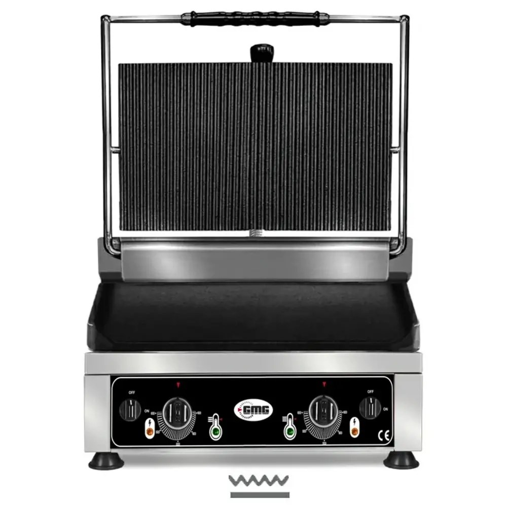 Gmg Contact-/paninigrill | Enkel XL | Glad Oppervlak 450x270 (gietijzer) | 50°c/300°c | 3kw (230v) | 510x500x300(h)mm