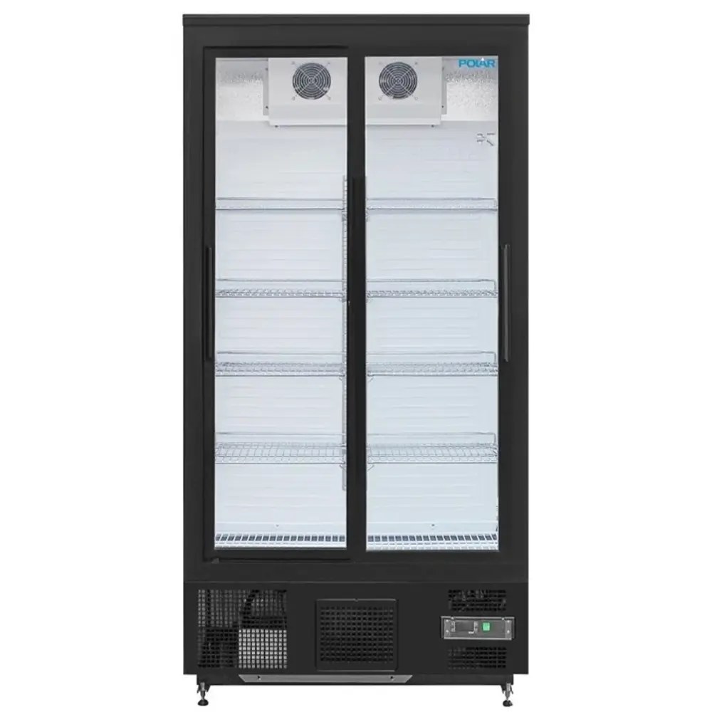 Polar Drankenkoeling | 490l | Zwart | +2°c/+8°c | Statisch + Ventilator | Schuifdeuren | Wielen | 920x514x1880(h)mm