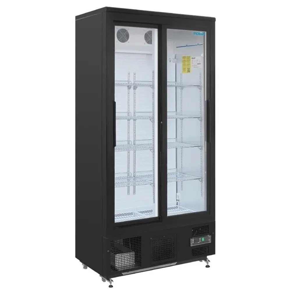 Polar Drankenkoeling | 490l | Zwart | +2°c/+8°c | Statisch + Ventilator | Schuifdeuren | Wielen | 920x514x1880(h)mm