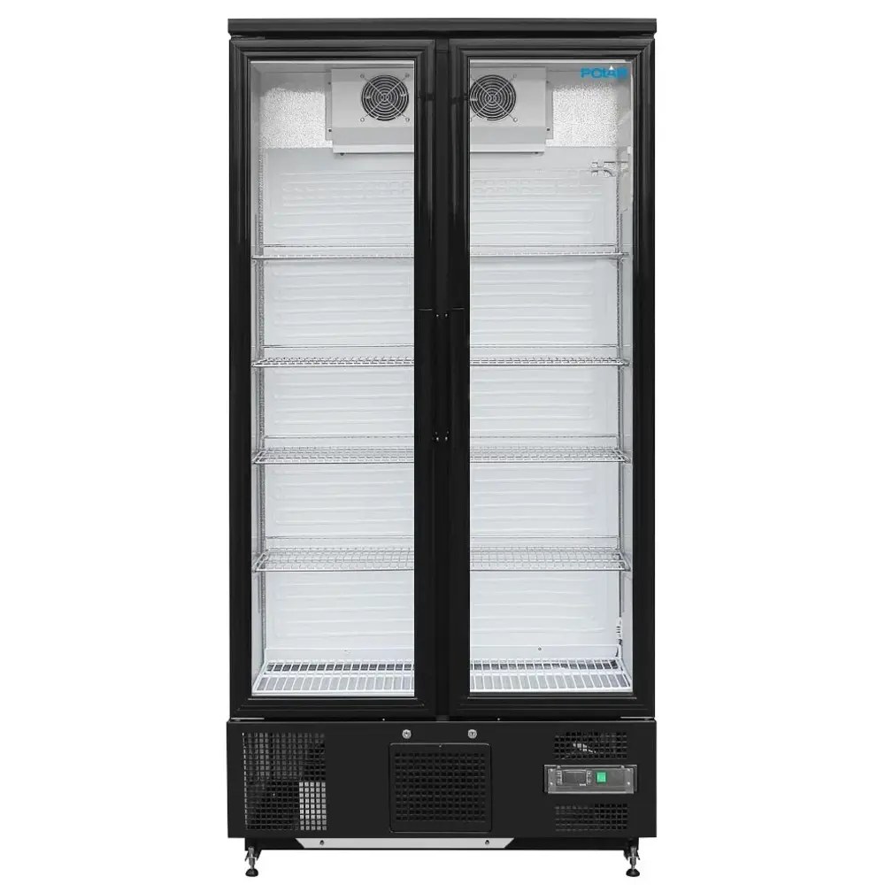 Polar Drankenkoeling | 490l | Zwart | +2°c/+8°c | Statisch + Ventilator | Draaideuren | Wielen | 920x514x1880(h)mm