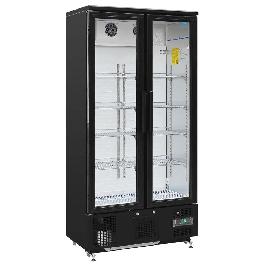 Polar Drankenkoeling | 490l | Zwart | +2°c/+8°c | Statisch + Ventilator | Draaideuren | Wielen | 920x514x1880(h)mm