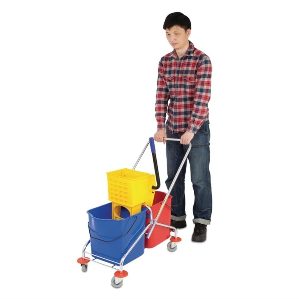 Jantex Duo Rol Emmer Met Wringer | 2x 23l | Stevige Rvs Wagen | 410x995x860(h)mm