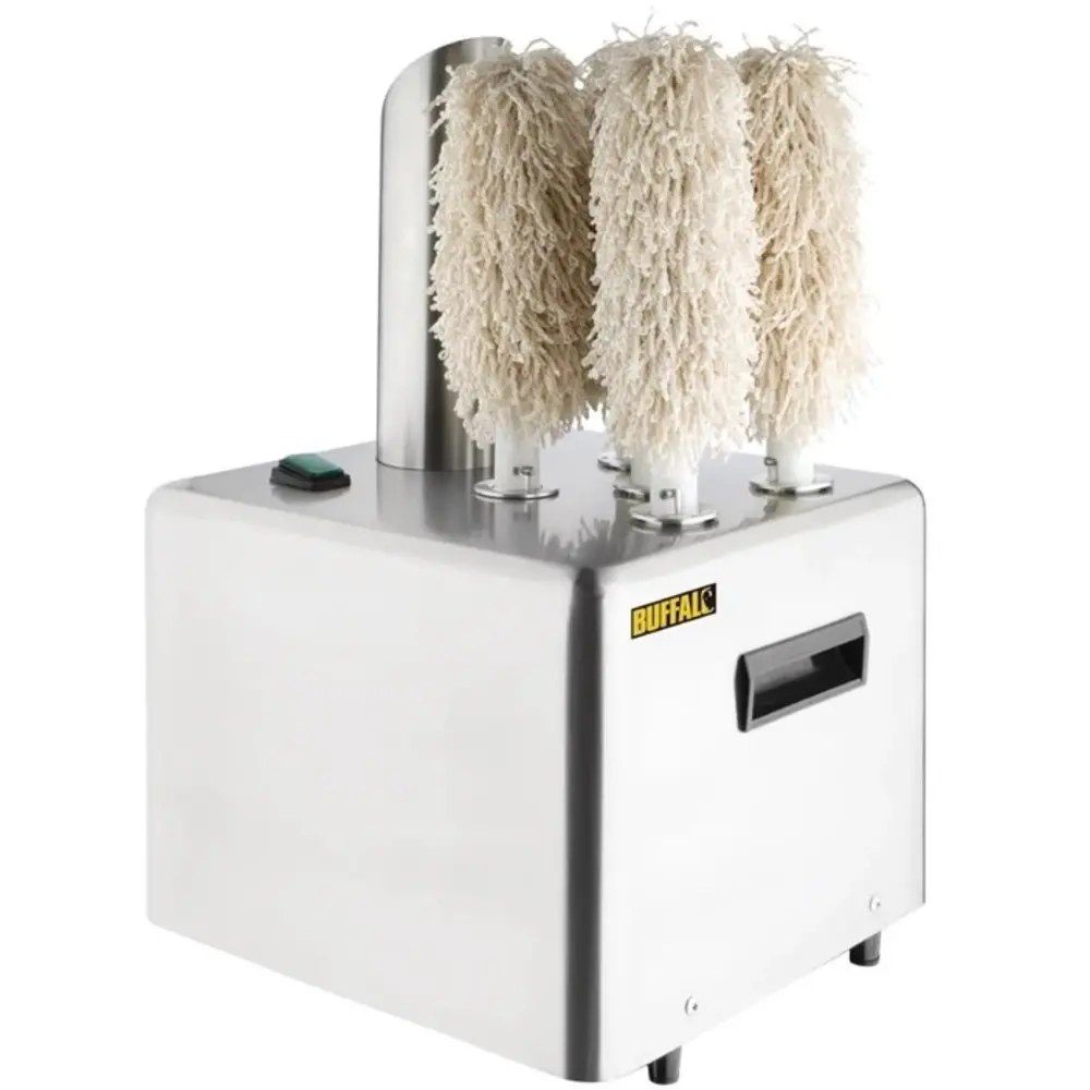 Buffalo Glazenpoleermachine | Rvs | ≤330 Glazen/uur | 5 Borstels | Warme Lucht | 300x330x510(h)mm