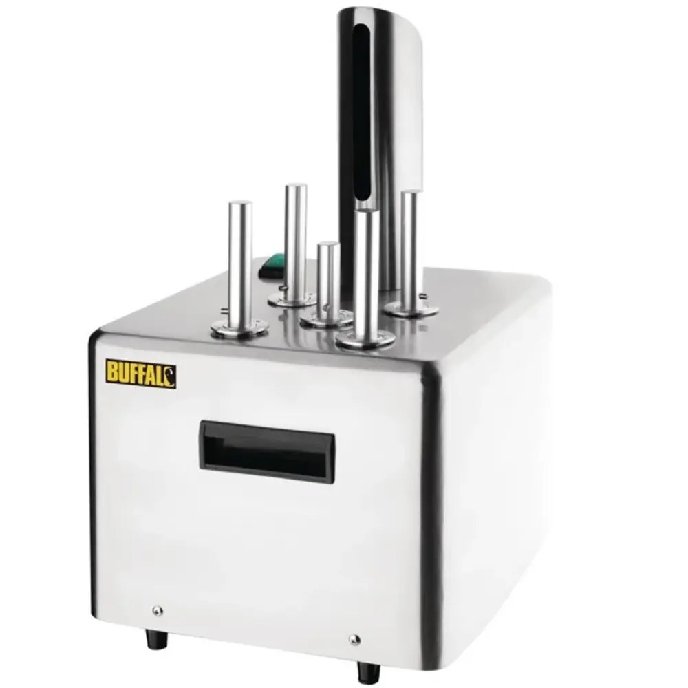 Buffalo Glazenpoleermachine | Rvs | ≤330 Glazen/uur | 5 Borstels | Warme Lucht | 300x330x510(h)mm
