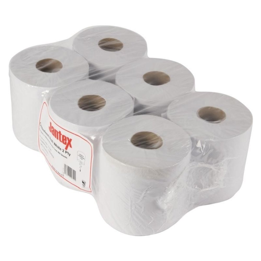 Jantex Handdoekrollen Wit | 6 Rollen | 2 Laags | 18(h) x 18(ø)cm
