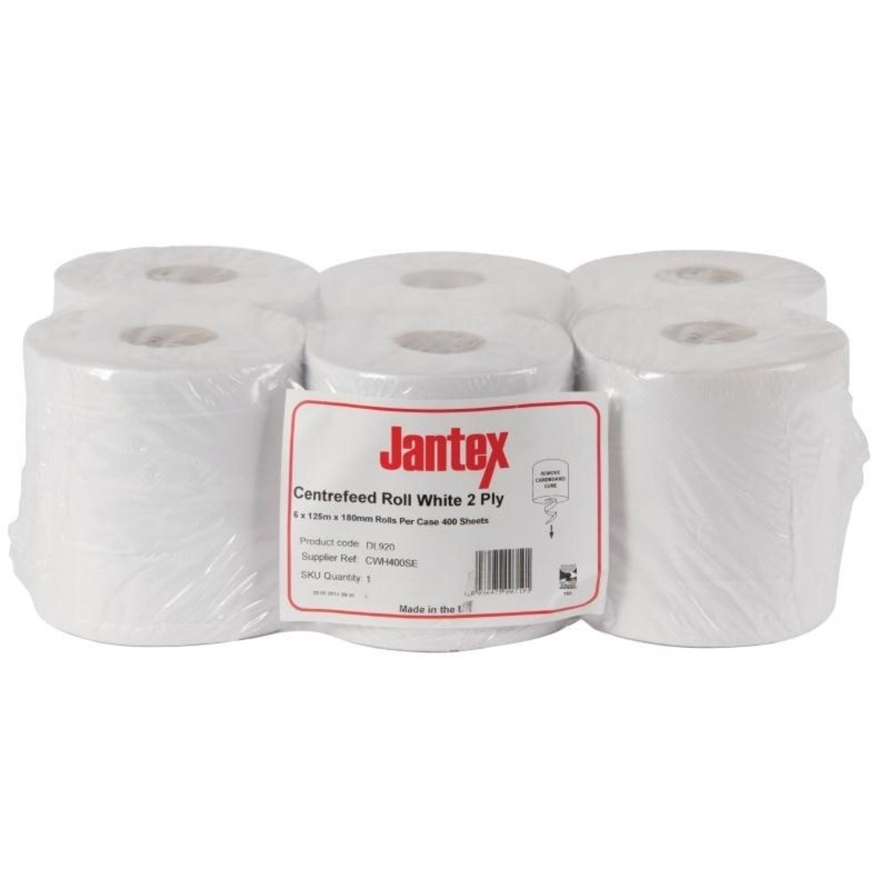 Jantex Handdoekrollen Wit | 6 Rollen | 2 Laags | 18(h) x 18(ø)cm