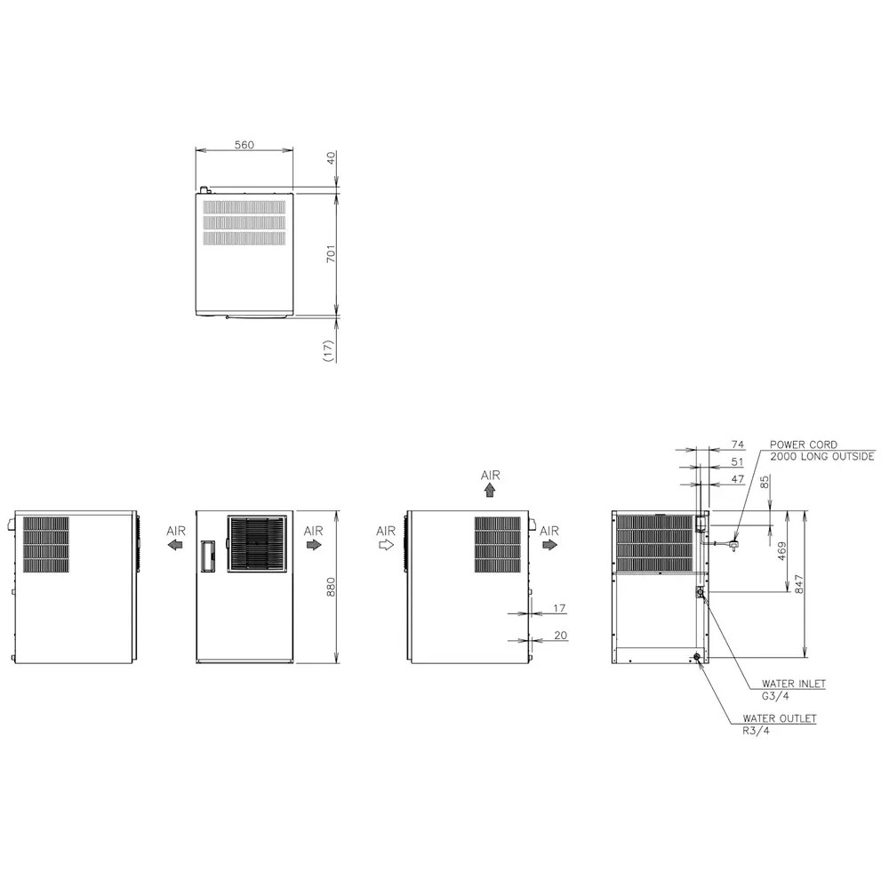 Hoshizaki Ijsblokjesmachine | Im-serie (ultracube) | Volle Blokjes (23g) | 125kg/24u | Zonder Bunker | Luchtgekoeld | 560x700x880(h)mm