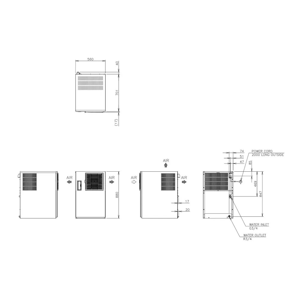 Hoshizaki Ijsblokjesmachine | Im-serie (ultracube) | Volle Blokjes (17g) | 100kg/24u | Zonder Bunker | Luchtgekoeld | 560x700x880(h)mm