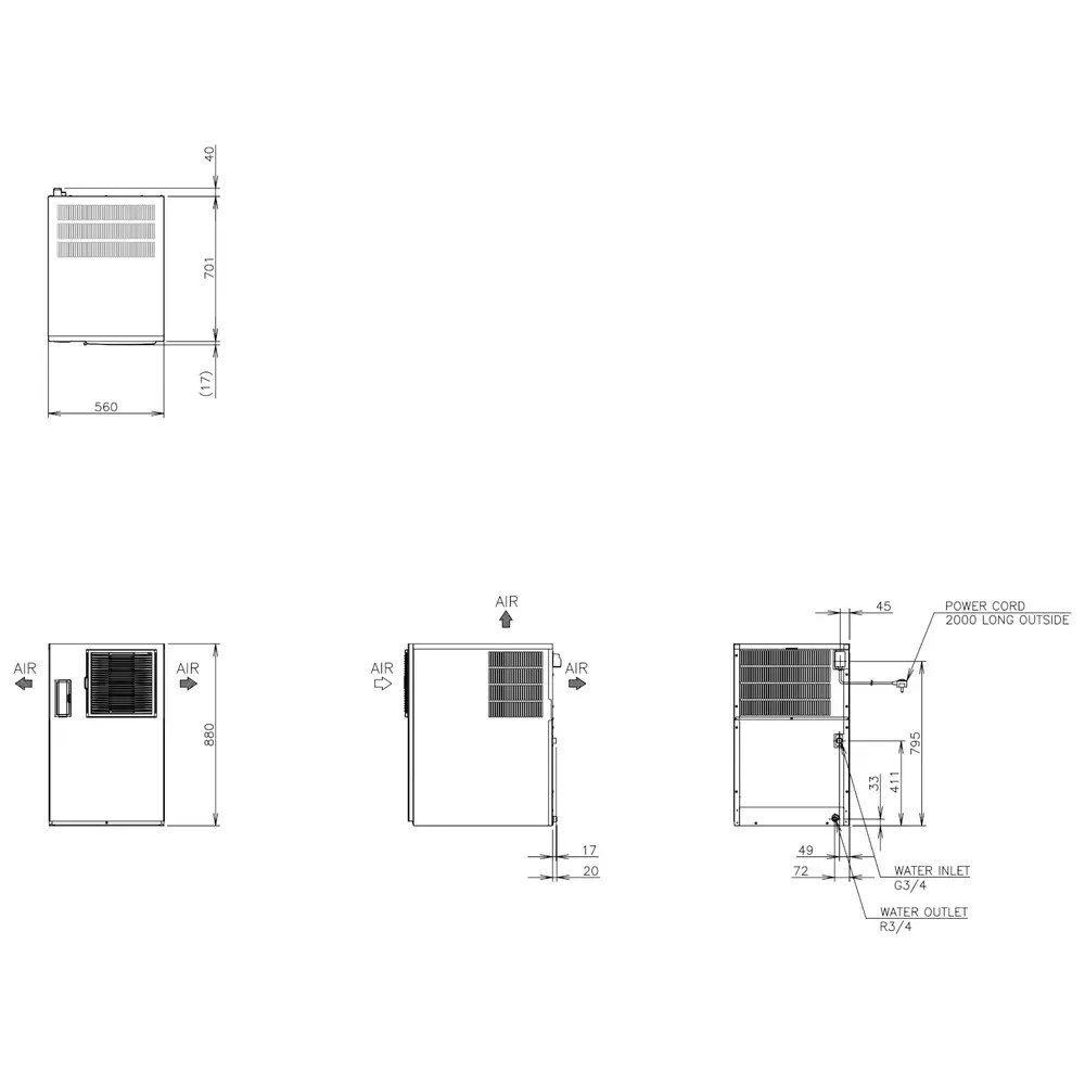 Hoshizaki Ijsblokjesmachine | Im-serie (ultracube) | Volle Blokjes (17g) | 190kg/24u | Zonder Bunker | Watergekoeld | Stapelbaar | 1084x700x500(h)mm