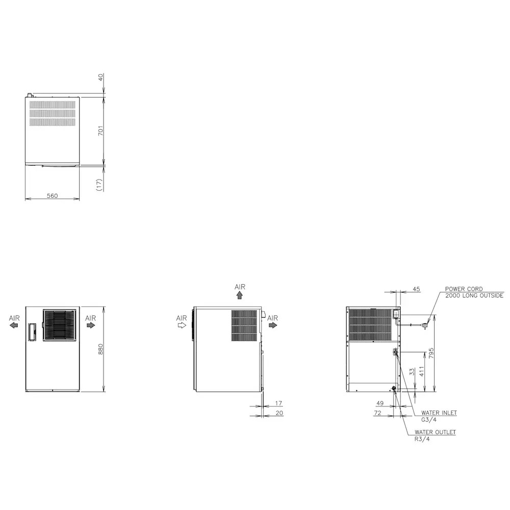 Hoshizaki Ijsblokjesmachine | Im-serie (ultracube) | Volle Blokjes (31g) | 190kg/24u | Zonder Bunker | Watergekoeld | Stapelbaar | 1084x700x500(h)mm