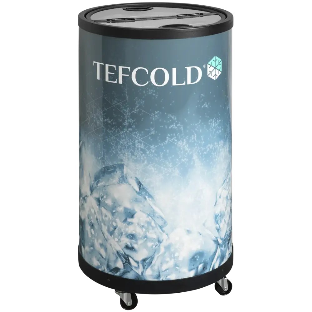 Tefcold Koelemmer | 53l | Zwart | +2°c/+12°c | Statisch + Ventilator | Klapdeksel | Wielen (geremd) | ø457x830(h)mm