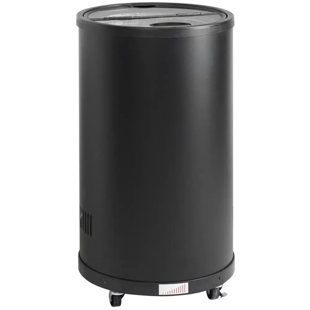Tefcold Koelemmer | 53l | Zwart | +2°c/+12°c | Statisch + Ventilator | Klapdeksel | Wielen (geremd) | ø457x830(h)mm
