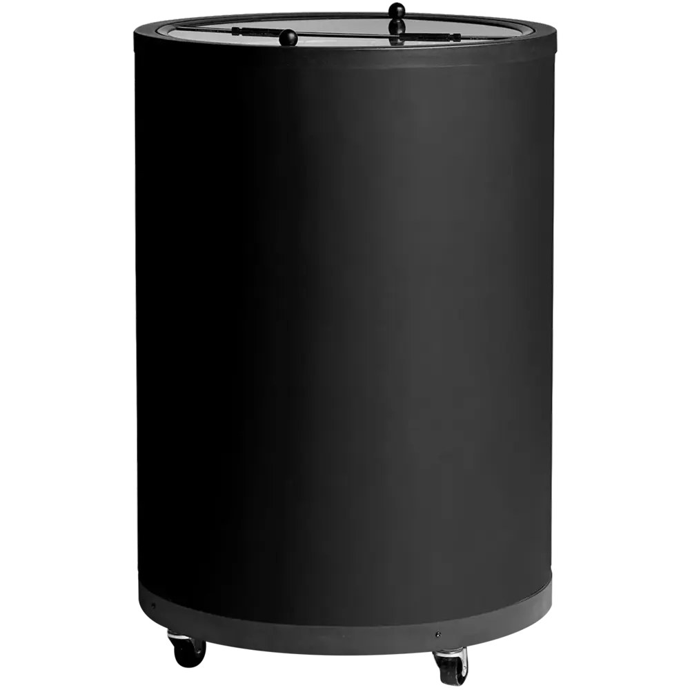 Tefcold Koelemmer | 80l | Zwart | +2°c/+12°c | Statisch + Ventilator | Klapdeksel | Wielen (geremd) | ø567x830(h)mm