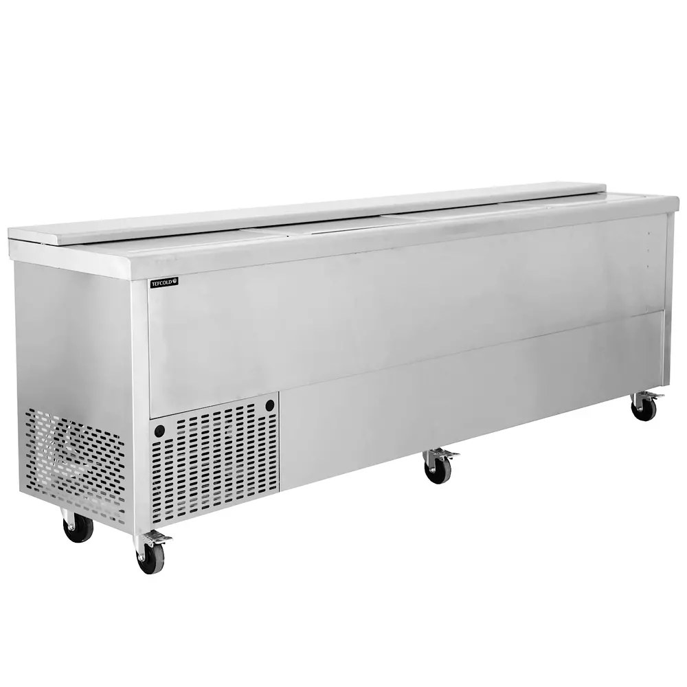 Tefcold Koelkist | Serie Bhc | Rvs | 790l | +2°c/+8°c | Statisch | Schuifdeksels + Werkblad | Wielen (geremd) | 2505x565x930(h)mm