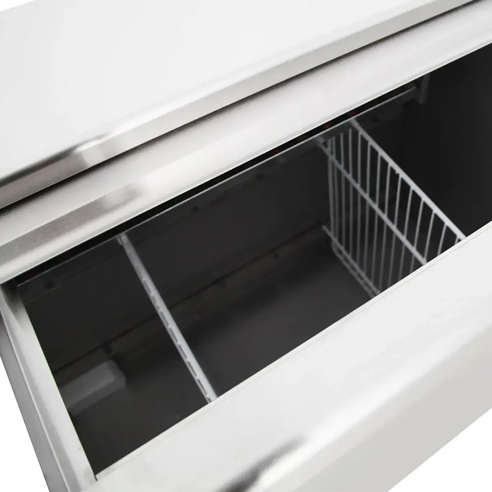 Tefcold Koelkist | Serie Bhc | Rvs | 790l | +2°c/+8°c | Statisch | Schuifdeksels + Werkblad | Wielen (geremd) | 2505x565x930(h)mm
