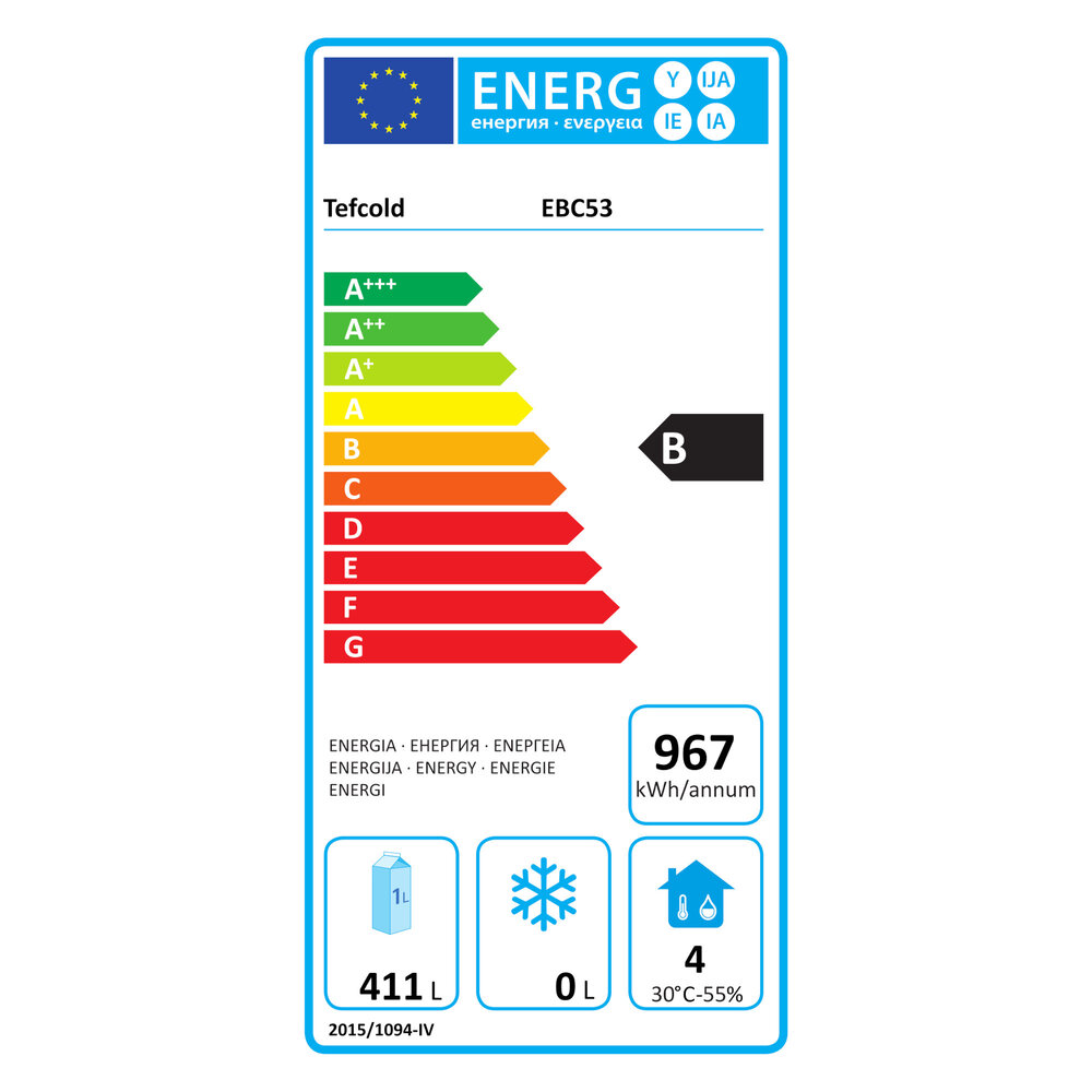 Tefcold Koelkist | Ebc | Wit | 414l | +3°c/+10°c | Statisch | Kanteldeksel | Wielen | 1516x696x857(h)mm