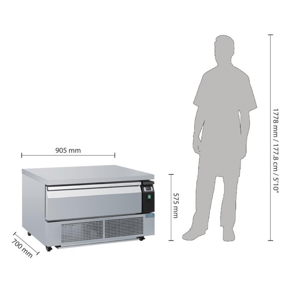 Polar Koelwerkbank | U-serie | 78l | 1 Lade (2x1/1 Gn) | +17°c/-20°c | 0.24kw | 905x700x605mm
