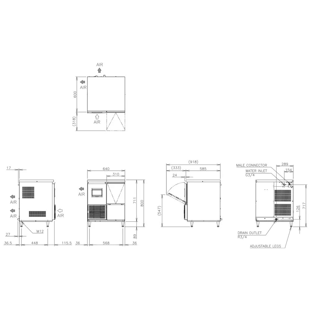 Hoshizaki Sushivitrine | Zwart | 42l | +5°c | Statisch | Compressor Rechts | 1200x345x270(h)mm