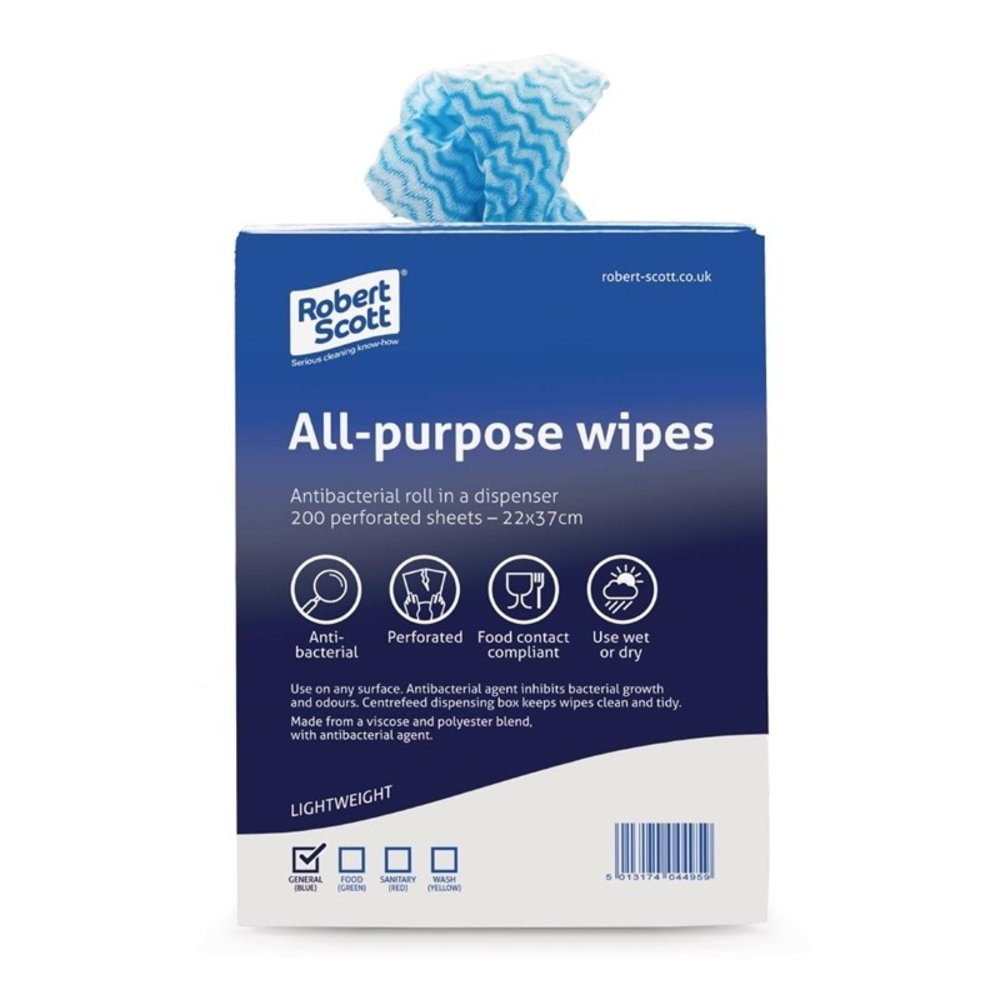 Jantex Multifunctionele Antibacteriële Doekjes Blauw | 200 Stuks | 80% Viscose en 20% Polyester | 37x22cm